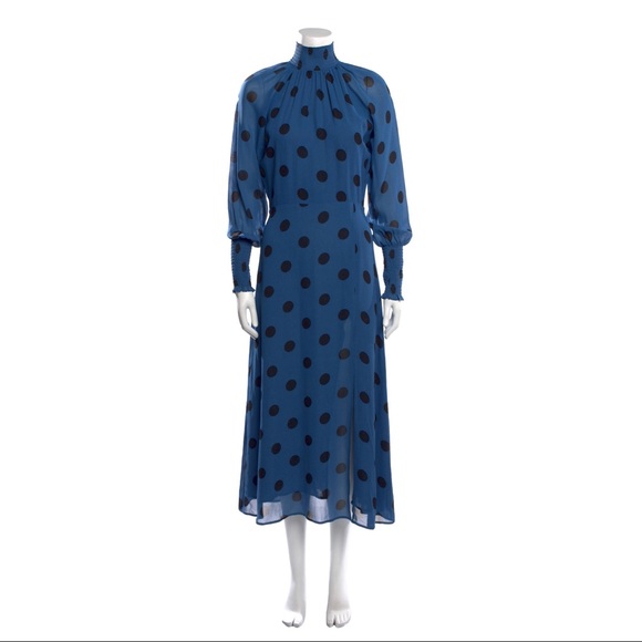 Reformation Valentin Blue & Black Polka-dot High Neck Midi Dress - Picture 12 of 14